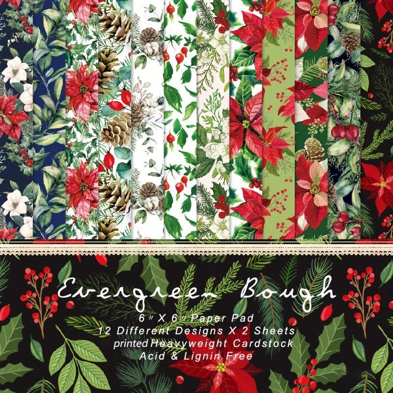 24 Sheets Christmas DIY Decorative Paper Pad - Crafts Scrapbooking Bullet Journa