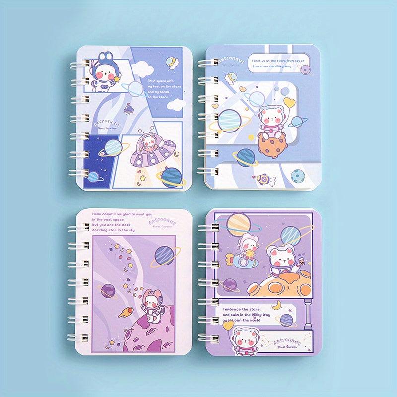 4pcs Cartoon Coil Mini Notebook Set, 320 Sheets A7 Student Portable Book