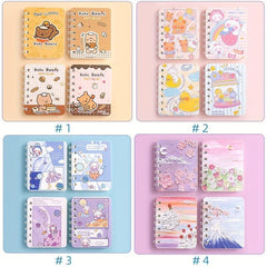 4pcs Cartoon Coil Mini Notebook Set, 320 Sheets A7 Student Portable Book