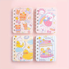 4pcs Cartoon Coil Mini Notebook Set, 320 Sheets A7 Student Portable Book
