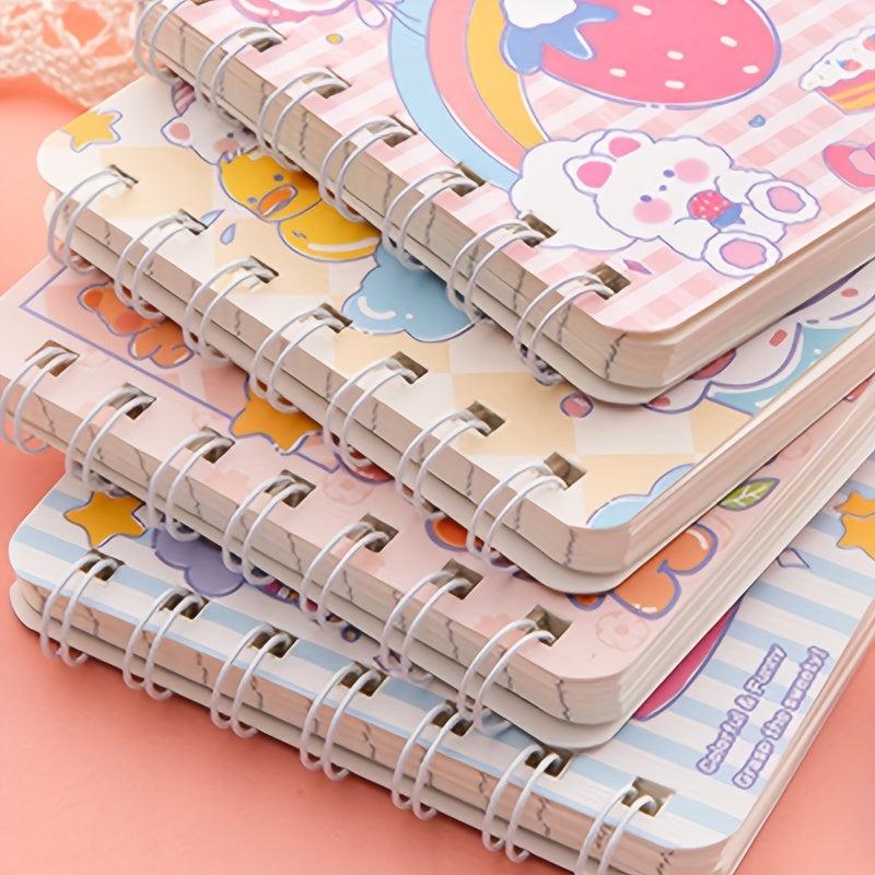 4pcs Cartoon Coil Mini Notebook Set, 320 Sheets A7 Student Portable Book