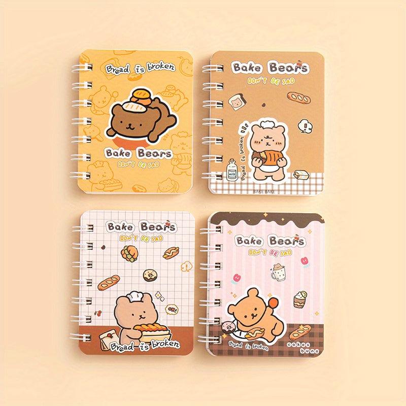 4pcs Cartoon Coil Mini Notebook Set, 320 Sheets A7 Student Portable Book