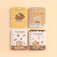 4pcs Cartoon Coil Mini Notebook Set, 320 Sheets A7 Student Portable Book