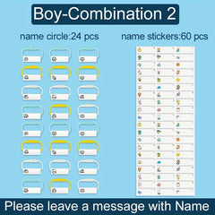 Custom Name Ring Pendant School Set - Waterproof Stickers - Hang Tag Rope