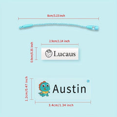 Custom Name Ring Pendant School Set - Waterproof Stickers - Hang Tag Rope