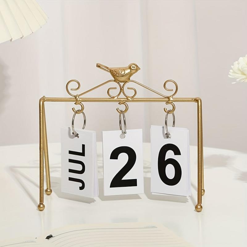 Metal Golden Desk Calendar Flip Perpetual Vintage Home Calendar