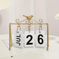 Metal Golden Desk Calendar Flip Perpetual Vintage Home Calendar