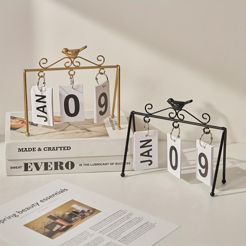 Metal Golden Desk Calendar Flip Perpetual Vintage Home Calendar