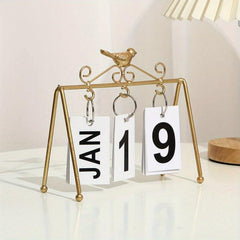 Metal Golden Desk Calendar Flip Perpetual Vintage Home Calendar