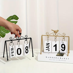 Metal Golden Desk Calendar Flip Perpetual Vintage Home Calendar