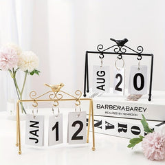 Metal Golden Desk Calendar Flip Perpetual Vintage Home Calendar