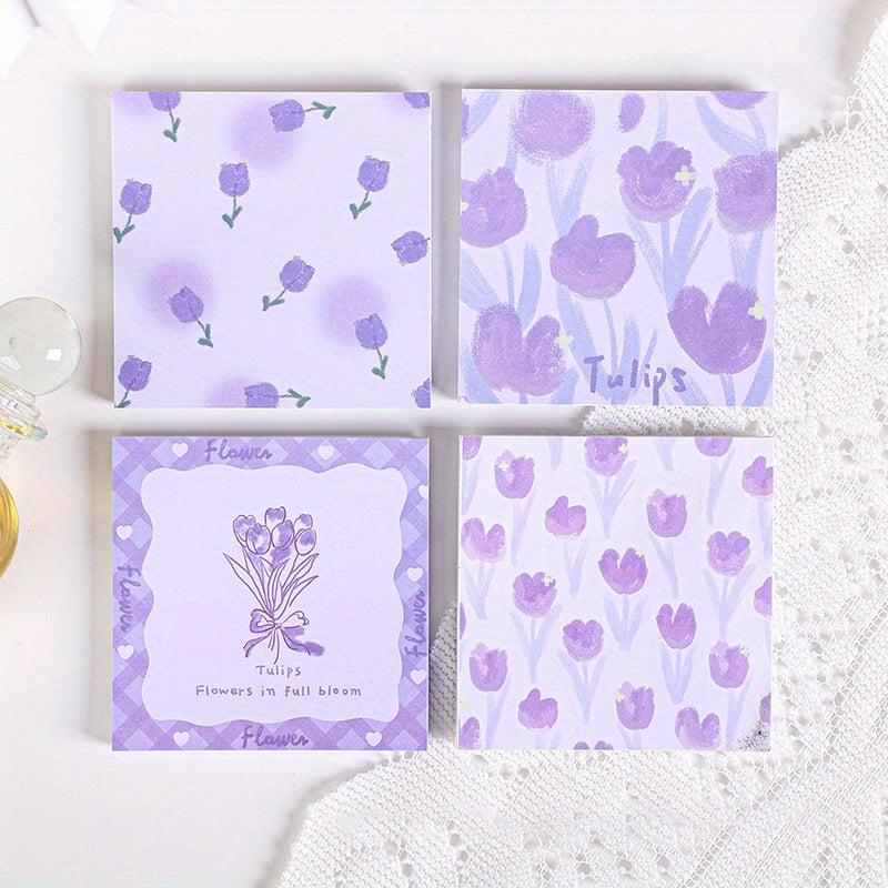4pcs Flower Sticky Notes Set 200sheets Romantic Paper