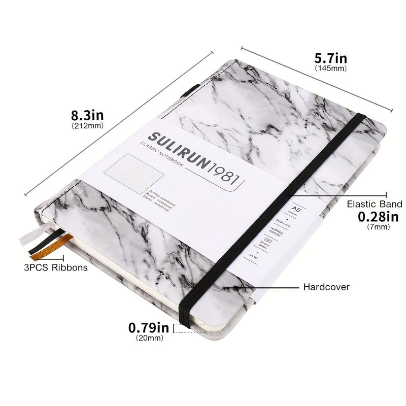 SULIRUN1981 A5 Grid Notebook 120gsm Thick Paper Elastic Tape Pen Insert