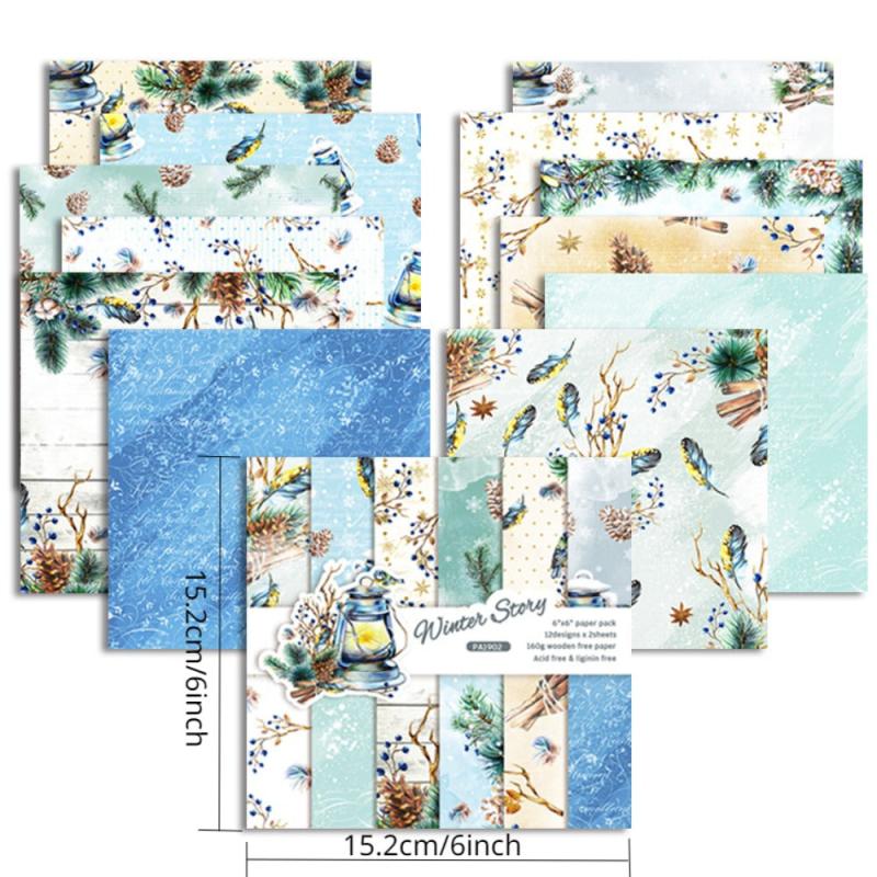 24 Sheets DIY Scrapbook Winter Story Checkered Background Paper