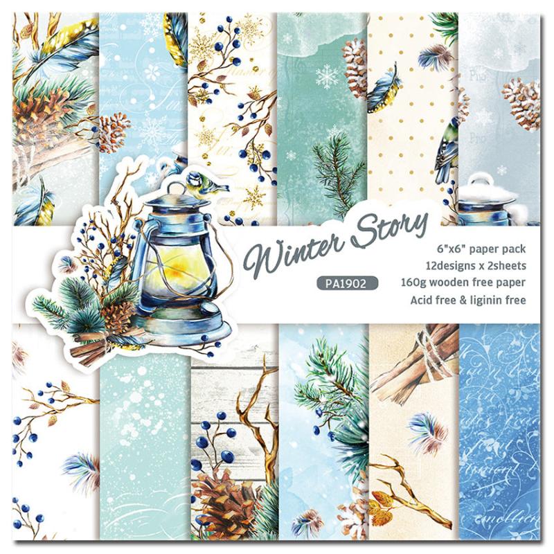 24 Sheets DIY Scrapbook Winter Story Checkered Background Paper
