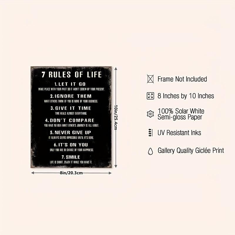 Inspirational Rules of Life Posters 8x10in for Home Office and Classroom Decor