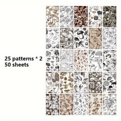 50 Sheets Plant Theme DIY Decorative Paper for Greeting Cards Origami Scrapbook