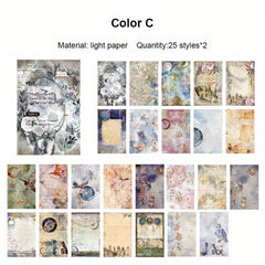 50pcs Vintage Animal Pattern Scrapbook Paper Book DIY Craft Kits