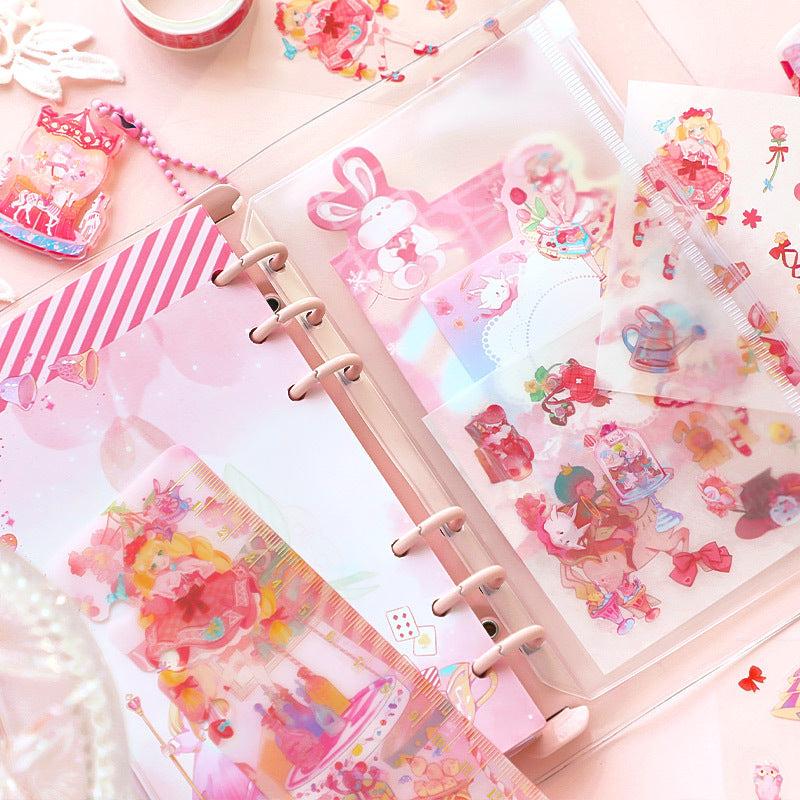 94pcs Cartoon Scrapbook Stickers Set with Notebook Tape & Paper Clip