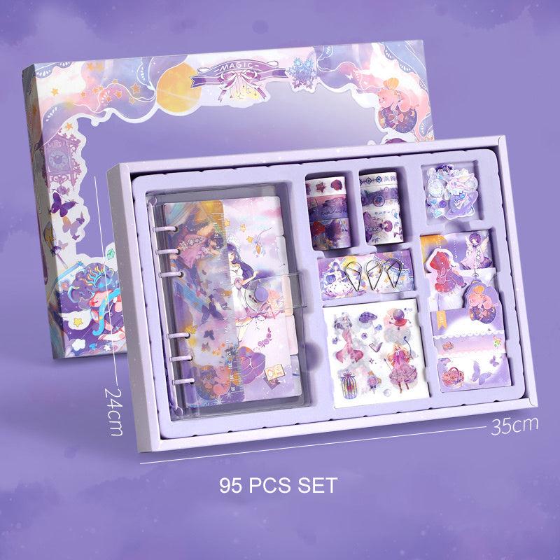 94pcs Cartoon Scrapbook Stickers Set with Notebook Tape & Paper Clip