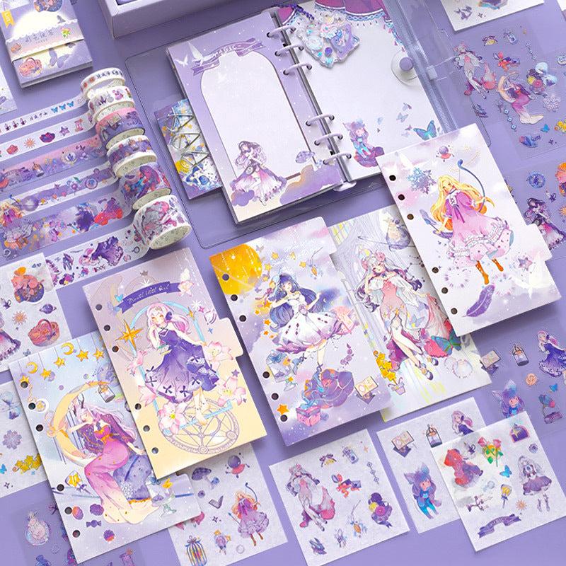 94pcs Cartoon Scrapbook Stickers Set with Notebook Tape & Paper Clip