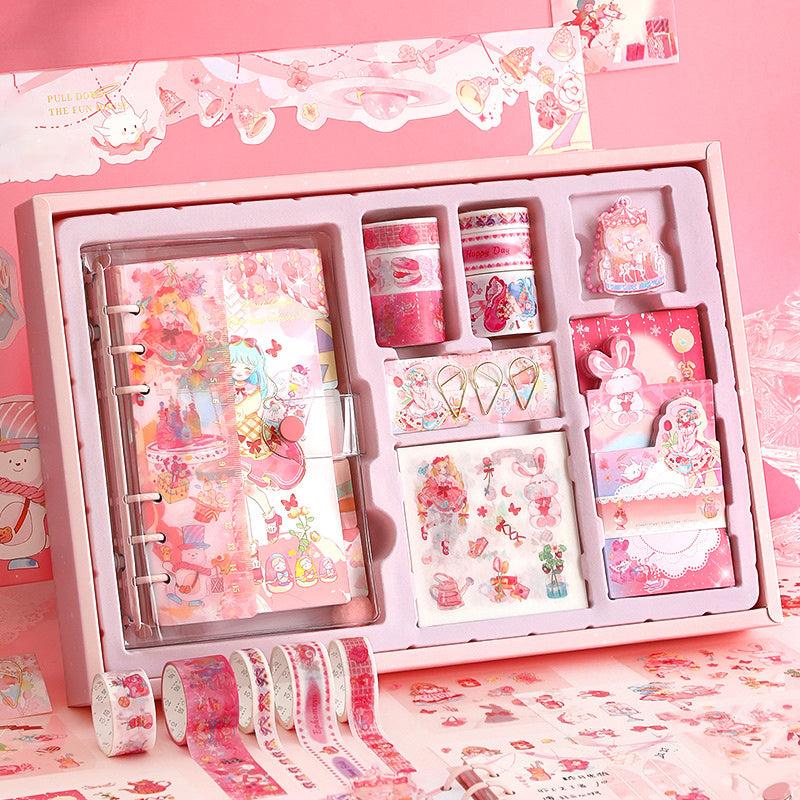 94pcs Cartoon Scrapbook Stickers Set with Notebook Tape & Paper Clip