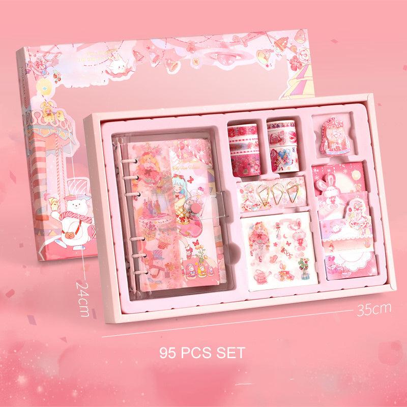 94pcs Cartoon Scrapbook Stickers Set with Notebook Tape & Paper Clip