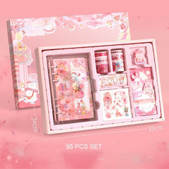 94pcs Cartoon Scrapbook Stickers Set with Notebook Tape & Paper Clip