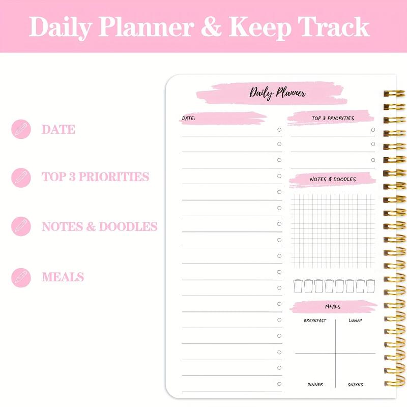 BUBU Daily Planner Notebook Undated To Do Checklist Task Priorities Meal Plan