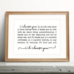 I Choose You Print Farmhouse Sign Wedding Gift Bedroom Wall Art Marriage Quote
