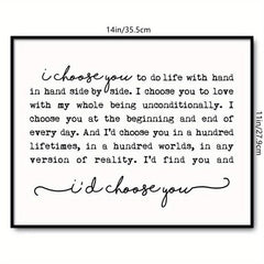 I Choose You Print Farmhouse Sign Wedding Gift Bedroom Wall Art Marriage Quote