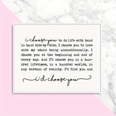 I Choose You Print Farmhouse Sign Wedding Gift Bedroom Wall Art Marriage Quote