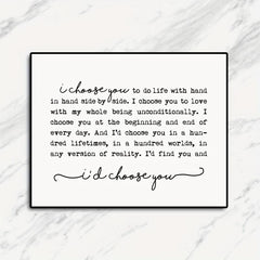 I Choose You Print Farmhouse Sign Wedding Gift Bedroom Wall Art Marriage Quote