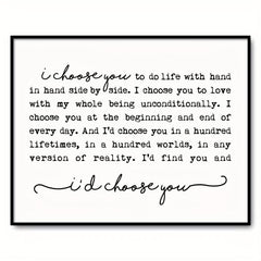 I Choose You Print Farmhouse Sign Wedding Gift Bedroom Wall Art Marriage Quote