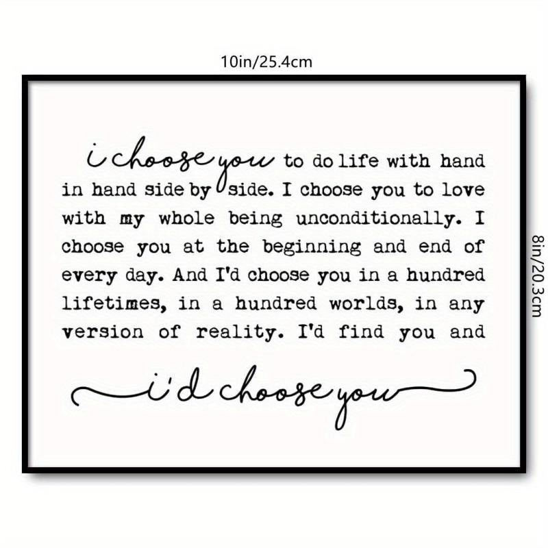 I Choose You Print Farmhouse Sign Wedding Gift Bedroom Wall Art Marriage Quote