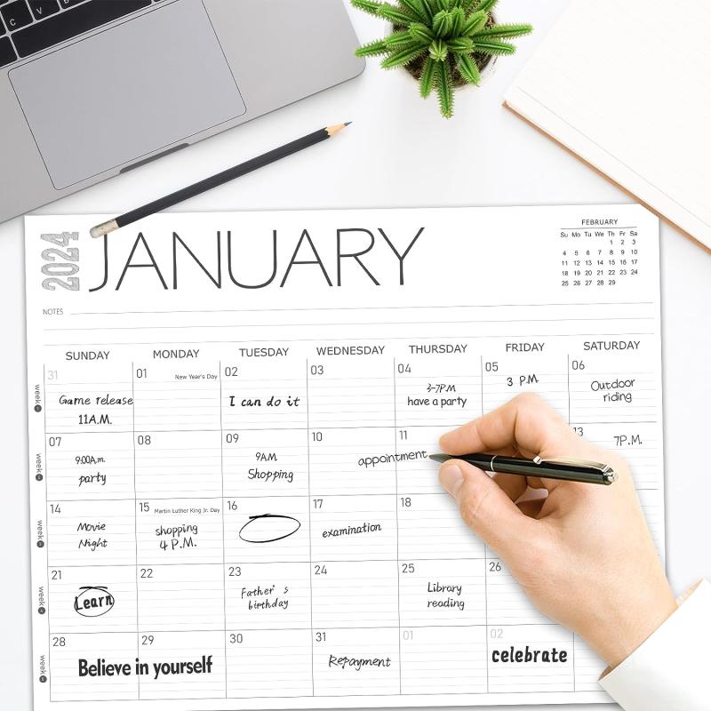 Desk Calendar Jan-Dec 12 Months Week Numbers Ruled Blocks