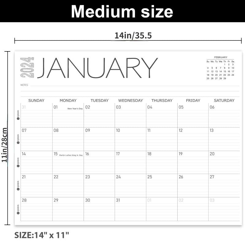 Desk Calendar Jan-Dec 12 Months Week Numbers Ruled Blocks