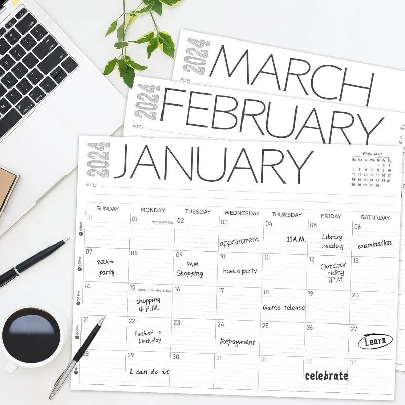 Desk Calendar Jan-Dec 12 Months Week Numbers Ruled Blocks
