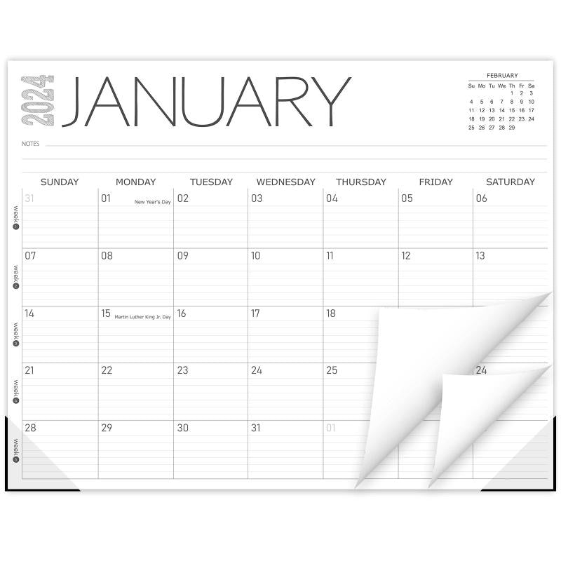 Desk Calendar Jan-Dec 12 Months Week Numbers Ruled Blocks