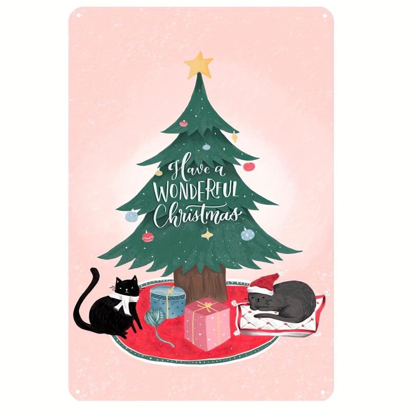 Retro Christmas Cat Metal Tin Sign 8''x12'' Artwork