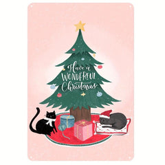 Retro Christmas Cat Metal Tin Sign 8''x12'' Artwork