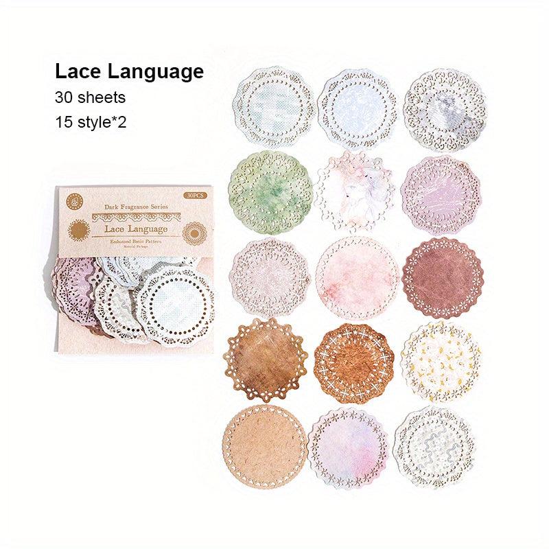 30pcs Lace Vintage Scrapbook Paper Flower Moon Series