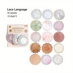 30pcs Lace Vintage Scrapbook Paper Flower Moon Series