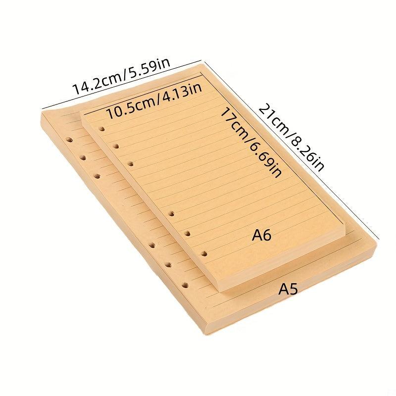 6 Ring Kraft Lined Paper Refills for Leather Journal Notebook