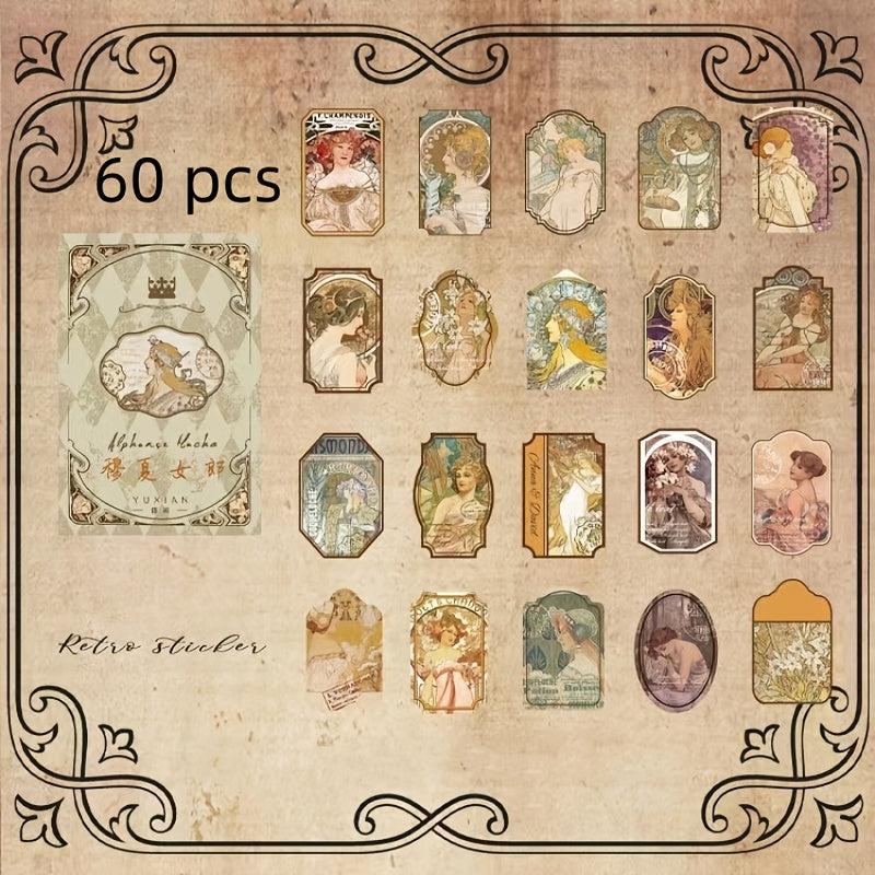 Vintage Literary Accounting Paper Box - 60pcs, 20 Patterns
