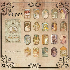 Vintage Literary Accounting Paper Box - 60pcs, 20 Patterns