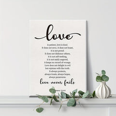 1 Corinthians 13:4-8 Love Never Fails Canvas Print