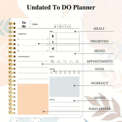 BUBU Daily Planner Notebook Undated To Do List Time Management Meal Plan