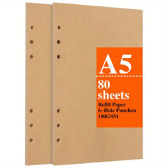 A5 160 Pages Kraft Blank Filler Paper for 6 Ring Binders