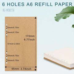 40 Sheets A6 Filler Paper Kraft Blank Loose Leaf Paper 6 Hole Punched